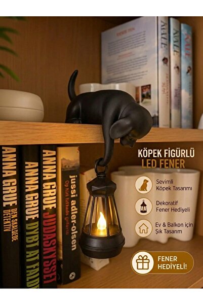 Filkorium3D Askılı Köpek Raf Dekoru 20 cm - LED Fenerli Minimalist Salon, Bal...