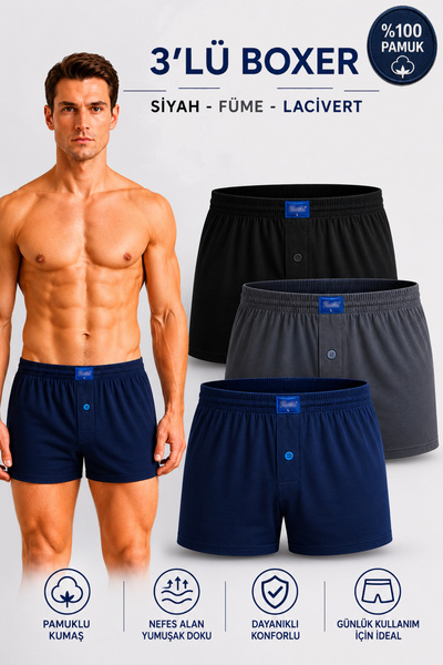 Alıç Men's Combed Cotton Boxer Set of 3, 100% Cotton (Tutku Authorized Seller...