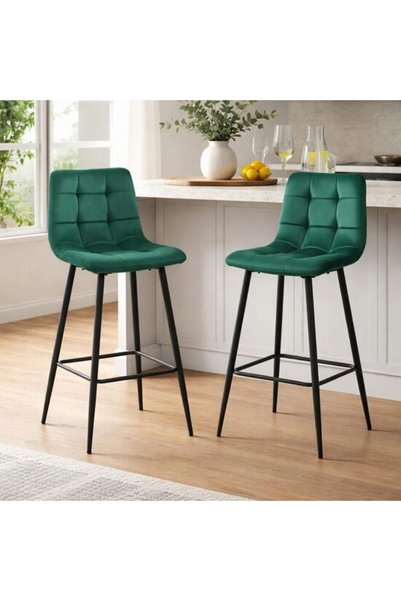 Solplant Set 2 scaune de bucatarie/bar, , Arceto, catifea verde, picioare met...