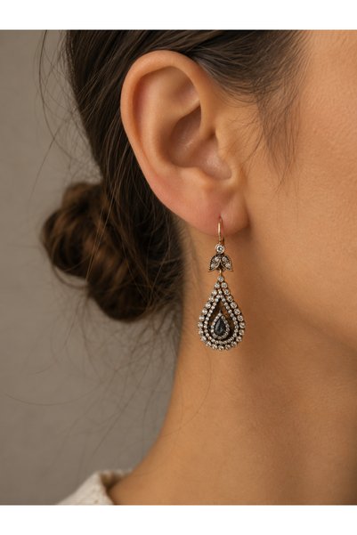 FAYRA ACCESSORIES Zircon Stone Earrings with Water Drop Figure, Authentic Design