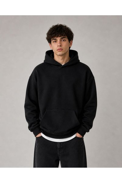 CLIPMAN Unisex 3 iplik Kapşonlu Düz Sade Sweatshirt