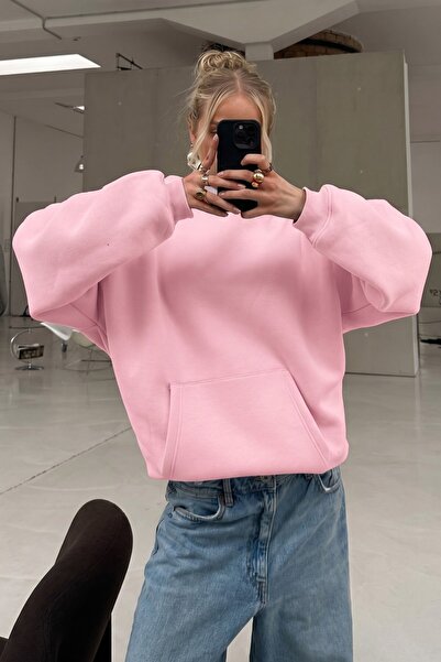 GIA - ART Hanorac unisex oversize de bază, roz – Cu glugă, buzunar tip cangur...