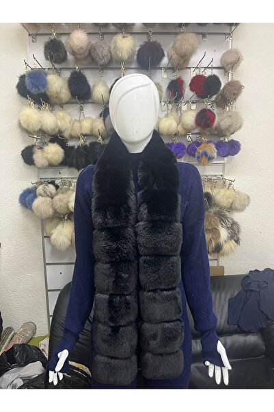 A&CKÜRK Peluş Kürklü Çizgi Geçişli Uzun Atkı