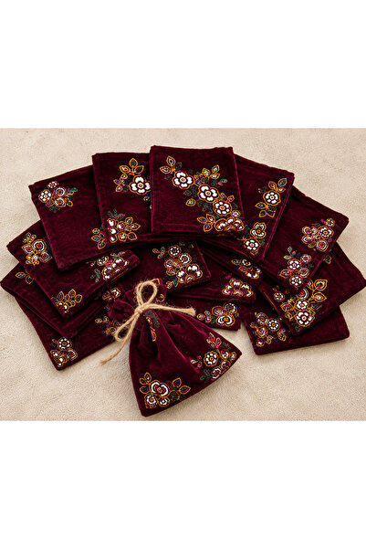 MAVEA Kadife Hediyelik Kese 15'li 12x12 cm (Kurdele veya hasır ip yanında gön...