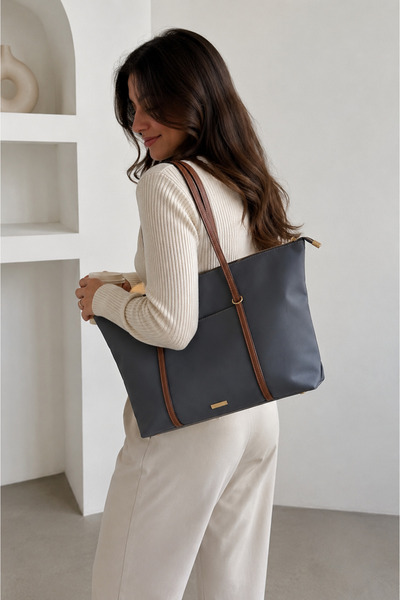 emelimin Women's Gray Zippered Shoulder Bag Large Size Daily Useful Tote Bag