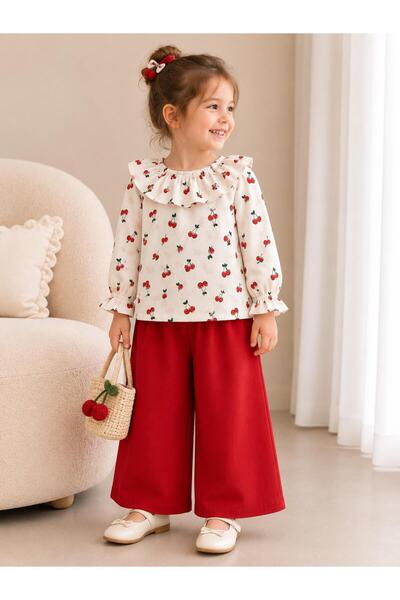 Moda Lina Baby Devojčica: Bluza sa uzorkom trešnje i set širokih pantalona