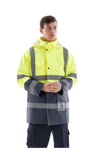 Frekans İş Güvenliği İş Kıyafetleri Safesawa Alaska Hi-Vis Parka Neon Yellow - Navy Blue 4122