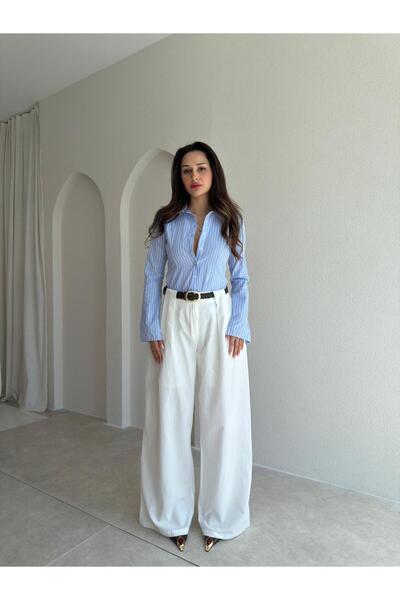 Mooi Butik MELT Keten Pantolon 5454 - Beyaz