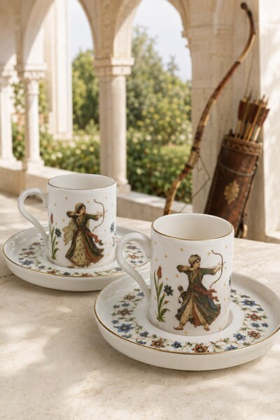 tabakevi Tabak Evi Porcelain Kemankeş Gold Gilded Coffee Cup 80Cc 4 Pieces fo...