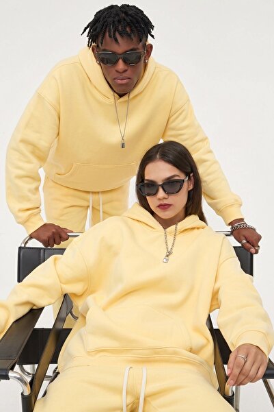 GIA - ART Unisex Oversize Basic Hoodie Sweatshirt Yellow – Hooded, Kangaroo P...