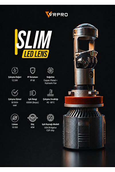 vr pro Slim Mercekli Led Lens H7 18000 Lümen Beyaz Işık Led Far