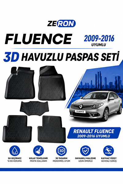 ZERON Renault Fluance 2009-2016 3D Havuzlu Paspas Seti Su Geçirmez Kaymaz Siyah 5 Parça