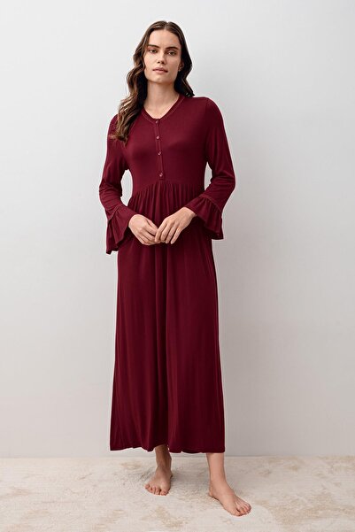 Artış Long Sleeve Buttoned Lycra Viscose Nightgown