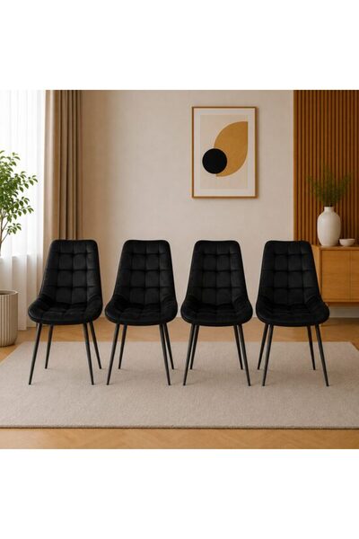 Solplant Set 4 scaune bucatarie/living, , Bera, catifea neagra, picioare meta...