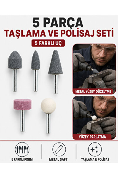 Bigohobi 5 Parça Taşlama ve Polisaj Ucu Seti – Metal Şaftlı Mini Matkap ve Ta...