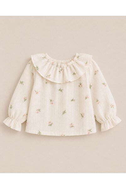 Moda Lina Baby Bluză pentru fete cu imprimeu floral și guler cu volane