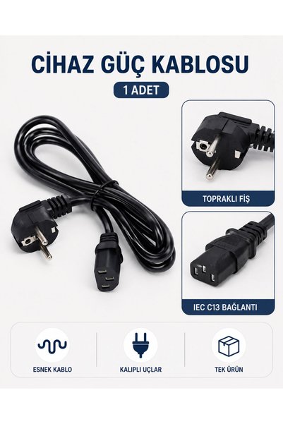 Bigohobi Topraklı Bilgisayar ve Cihaz Güç Kablosu – Schuko Fişli IEC C13 Bağlantılı Elektrik Kablosu 1 Adet