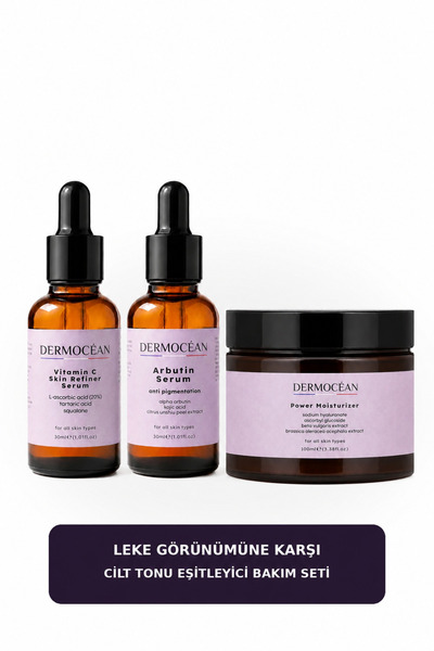 Leke Görünümüne Karşı Cilt Tonu Eşitleyici 3'lü Bakım Seti - Vitamin C 30 ml + Arbutin 30 ml + Nemlendirici 100 ml