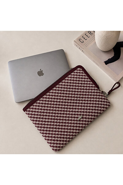 emelimin Women's Burgundy Patterned Portfolio Bag – Tablet Bag, Zippered Handbag