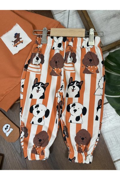 my petit panda Striped Cute Dog Print Pants Long Sleeve Sweatshirt Safari Hat and Socks 4-Piece Seasonal Baby Boy Set