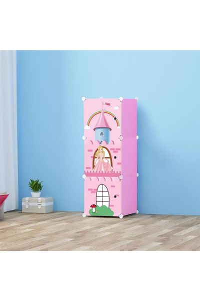 OEM Dulap modular stil castel, din plastic cu cadru metalic, roz, 37x37x111 c...