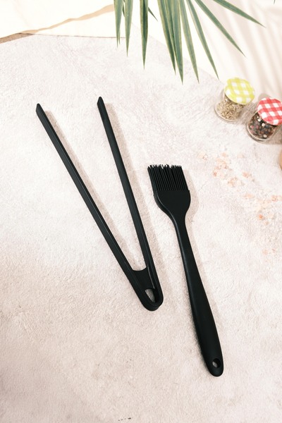 AYEM HOME Silicone Tongs and Brush Set |   Set of 2, Non-Stick and Durable