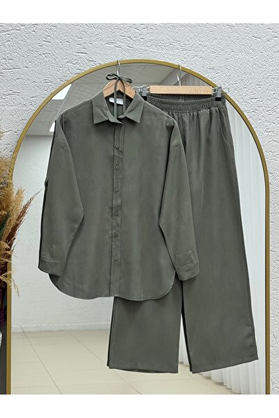 MİHRA STORE Şahnaz Shirt and Tie-Dye Pants Set-Gs376 Khaki