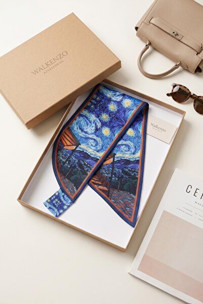 Papuçsepeti Van Gogh Cafe Terrace at Night Patterned Silky Textured Tie Scarf...