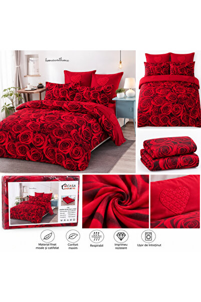 Rostil Efect 6 Piece Duvet Cover Set Set F20, Red Roses, Bed Sheet 200x230 cm...