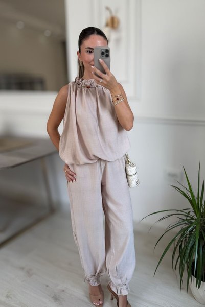 Sena Ceran Butik YAKA BONCUKLU BLUZ PANTOLON TAKIM
