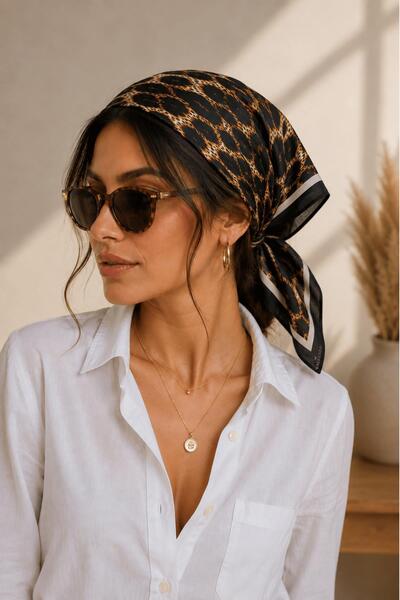Papuçsepeti Safari Leopard Patterned 100% Cotton Women's Square Scarf Bandana...