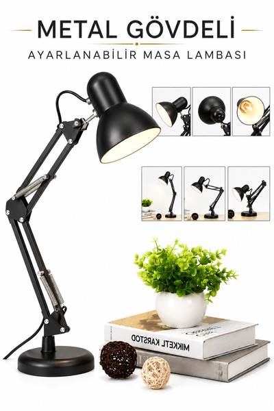 Badem10 Siyah Ayarlanabilir Metal Masa Lambası Kıskaçlı Akrobat Çalışma Ders ...