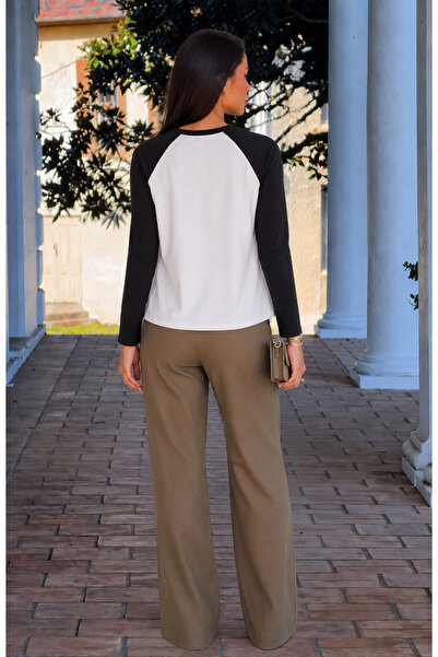 ÖZ PAMUK Women's Raglan Sleeve Crew Neck Long Sleeve Oversize Blouse