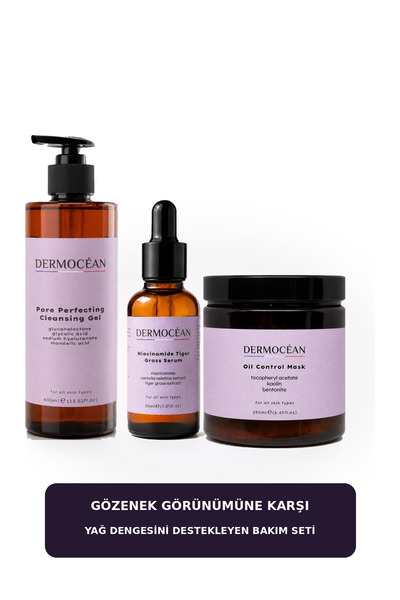 Gözenek ve Yağ Kontrolü 3'lü Bakım Seti - Pore Cleansing Gel 100 ml + Niacinamide Serum 30 ml + Oil Control Mask 100 ml