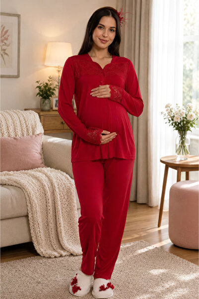 ByLohusa Breastfeeding-Friendly Cotton Maternity Pajama Set with Elastic Wais...
