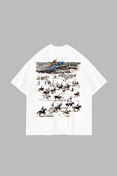 Sekizbiraltı Horses Sırt Baskılı Oversize Unisex Beyaz Tshirt