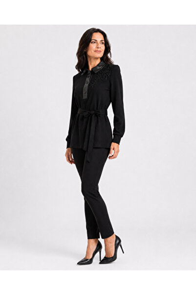 FUAT GÜRSEN Beaded Collar Leather Detailed Tunic