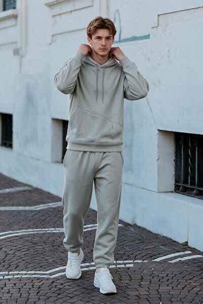 INFLUYENTE Men's Winter Fleece Lined 3 Thread Puff Fabric Sweatpants Set with...