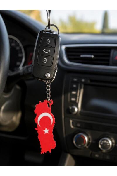 Hd Marketim Anahtarlık Türkiye Haritası Türk Bayraklı Ay Yıldızlı Kırmızı 10 cm