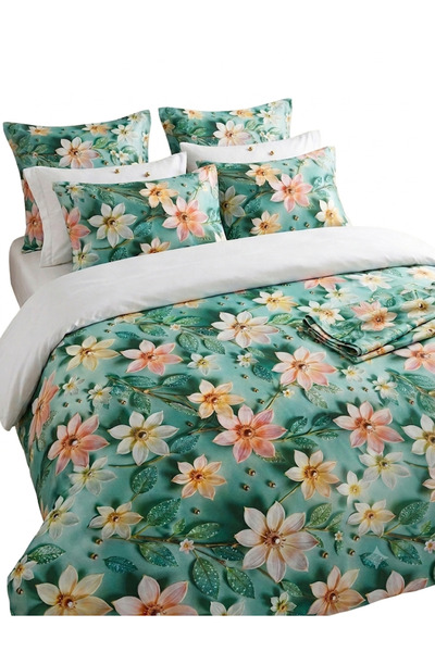 VIKI DISAIN Satin Cotton Double Duvet Cover Set – Romanian Workshop, Emerald ...