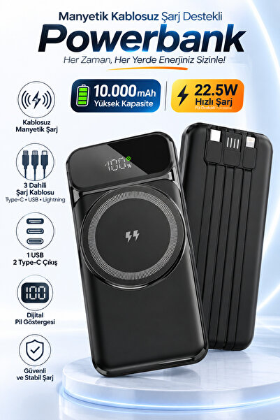 asua 10.000 mAh Manyetik Kablosuz Powerbank 22.5W Hızlı Şarj PD Destekli Dahi...
