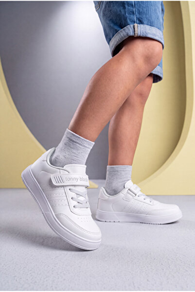 Tonny Black Children's Unisex White Faylon Sole Comfortable Lace-Up Sneaker