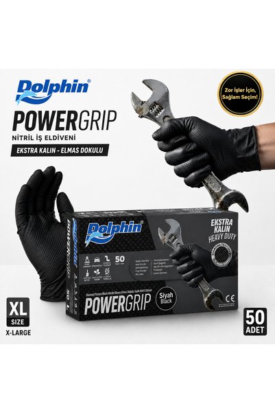 BARIŞKAN Dolphin Nitril PowerGrip Ekstra Kalın Elmas Dokulu İş Eldiveni XL 50'li Paket