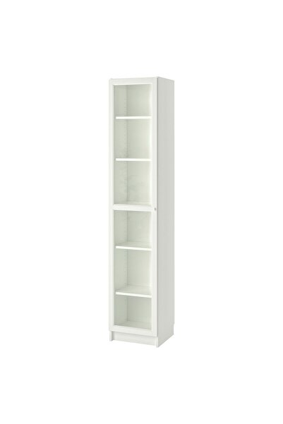 IKEA Modern Beyaz Cam Kapaklı Kitaplık 40x42x202 cm - Salon/Çalışma Odası Dolabı