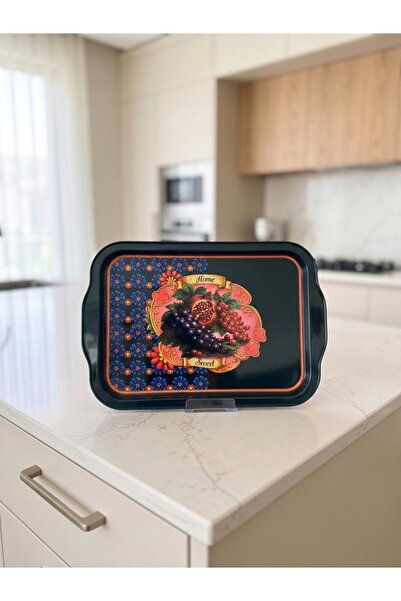 Zera Dizayn Vintage Pomegranate and Grape Patterned Metal Presentation Tray -...