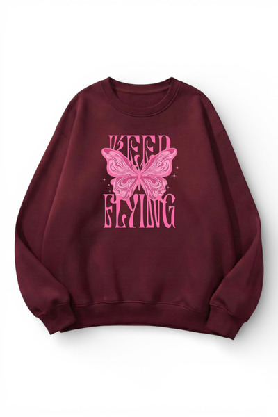 uyguntarz Unisex Soft Textured Keep Flying Printed Design Oversize 3 Thread C...