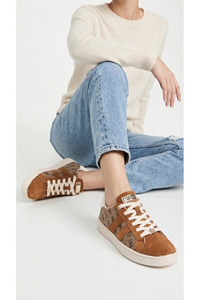 Guess Women's Sneaker Shoes Suede Monogram Patterned Lace-Up Thick Sole Daily...