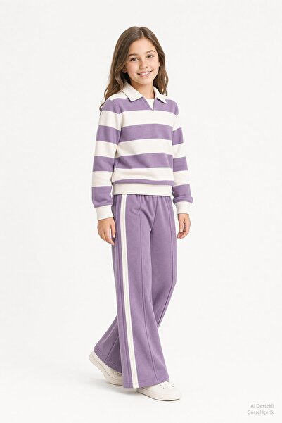 Perendi Girl's striped sweatshirt and wide-leg sweatpants set