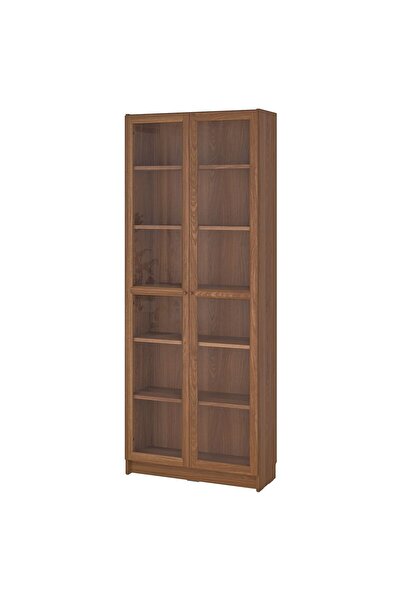 IKEA Modern Kahverengi Cam Kapaklı Kitaplık 80x30x202 cm - Salon/Çalışma Odas...