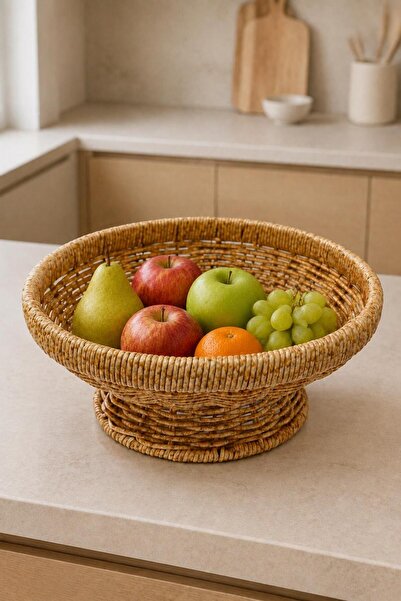İLİVA Rattan Örgü Ayaklı Meyvelik ve Sunumluk 1 Adet 25 cm Dekoratif Organizer